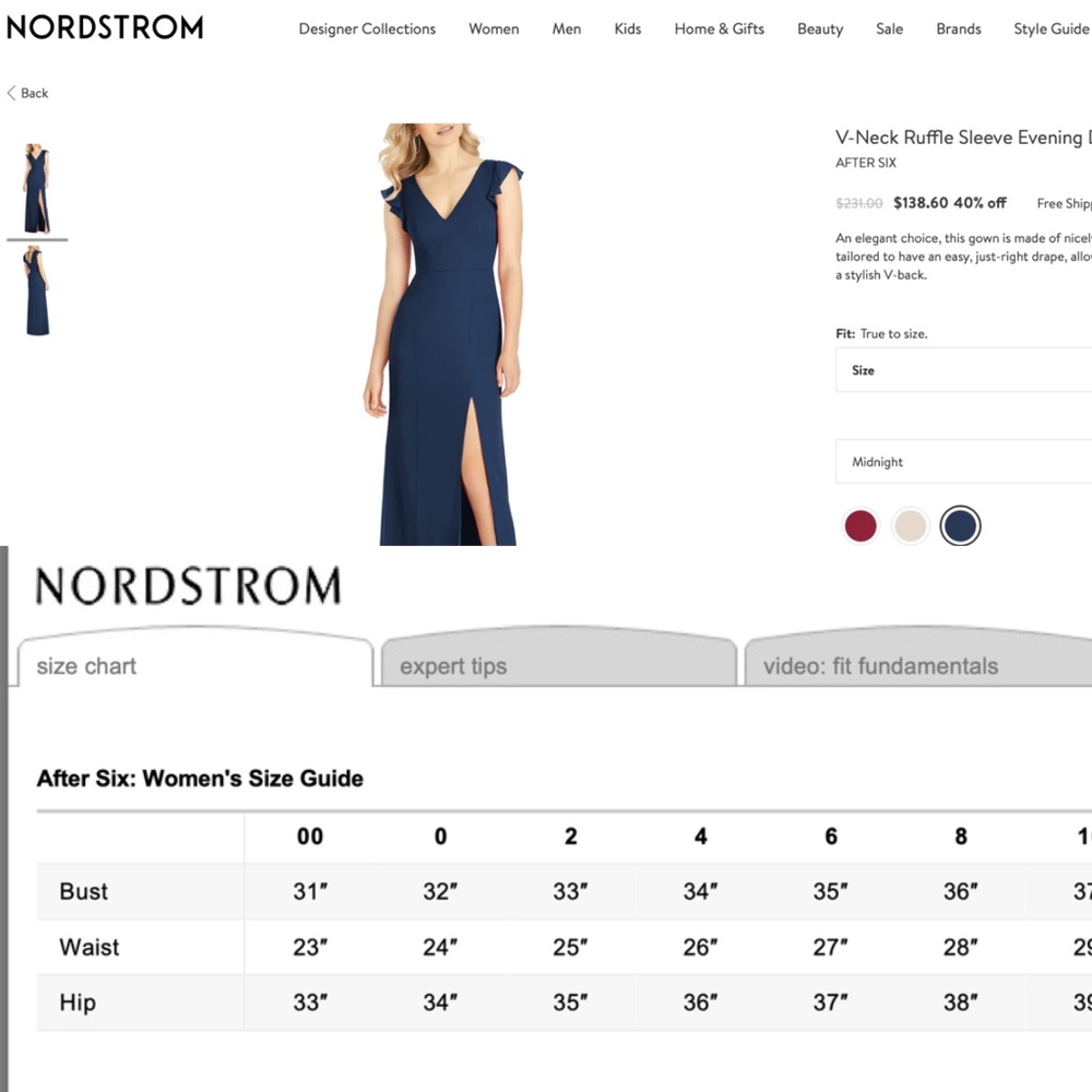 NEW 6810 AFTER SIX Midnight Blue V-Neck Ruffle Sleeve Bridesmaid Evening DRESS 0 - Picture 2 of 13